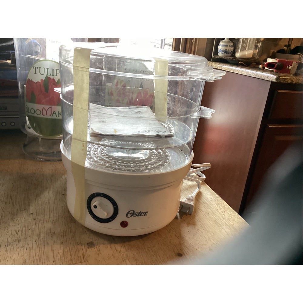 Oster Double Tiered Food Steamer 5 Quart White CKSTSTMD5-W with Timer
